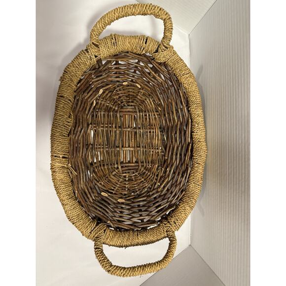Woven Wicker Rattan Egg Gathering Basket Woven Rope Handle & Edge, Farmhouse - Picture 3 of 9
